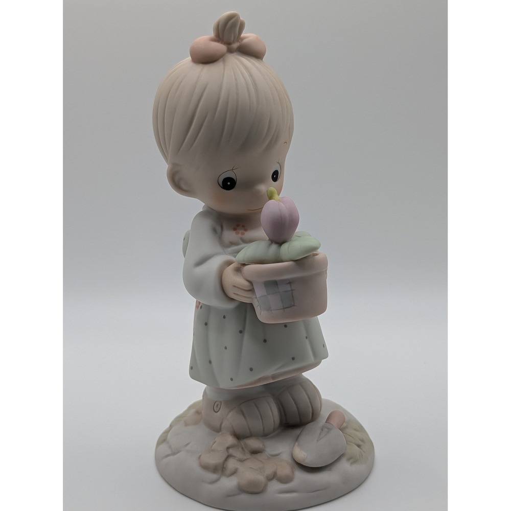 Precious Moments May Birthday Figurine Girl with Potted Tulip Porcelain 524158